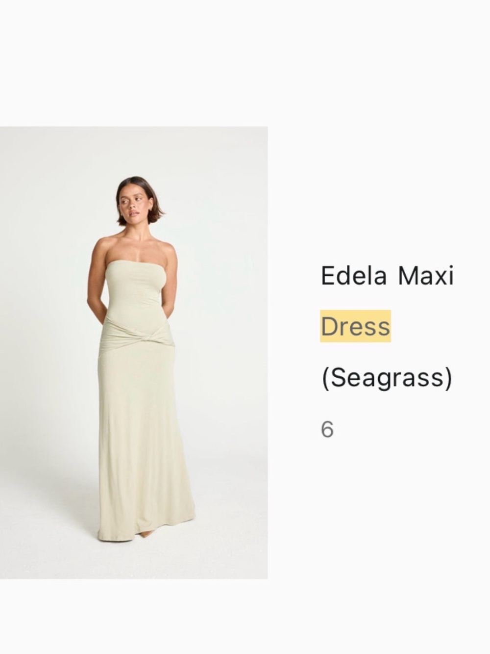 Edela Strapless Twist Waist Maxi Dress in Seagrass charcoal clothing